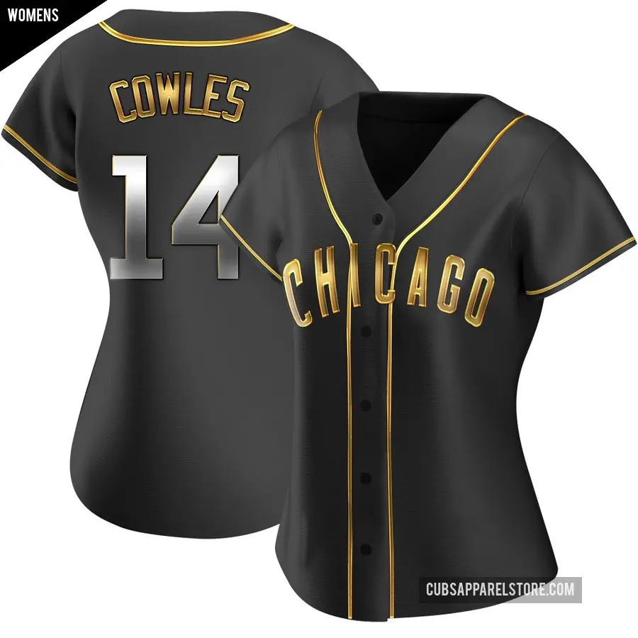 Women's Chicago Cubs ＃14 Benjamin Cowles Replica Gold Black en Alternate Jersey