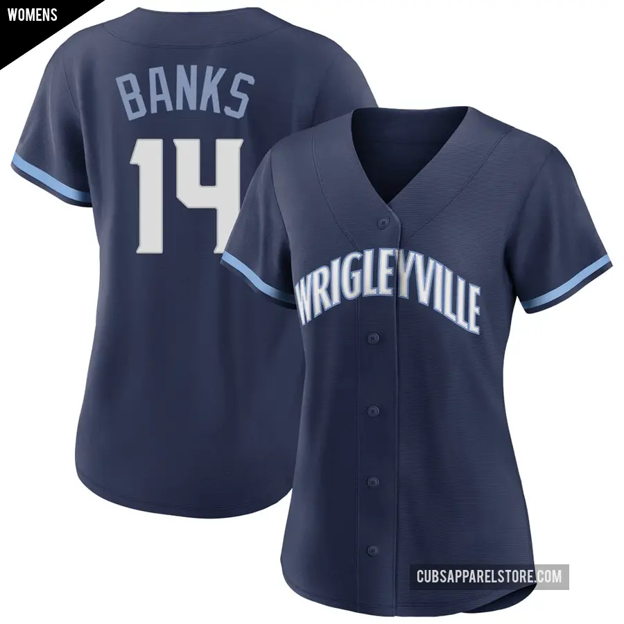 Women's Chicago Cubs ＃14 Ernie Banks Authentic Navy 2021 City Connect Jersey