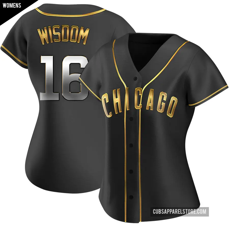 Women's Chicago Cubs ＃16 Patrick Wisdom Replica Gold Black en Alternate Jersey