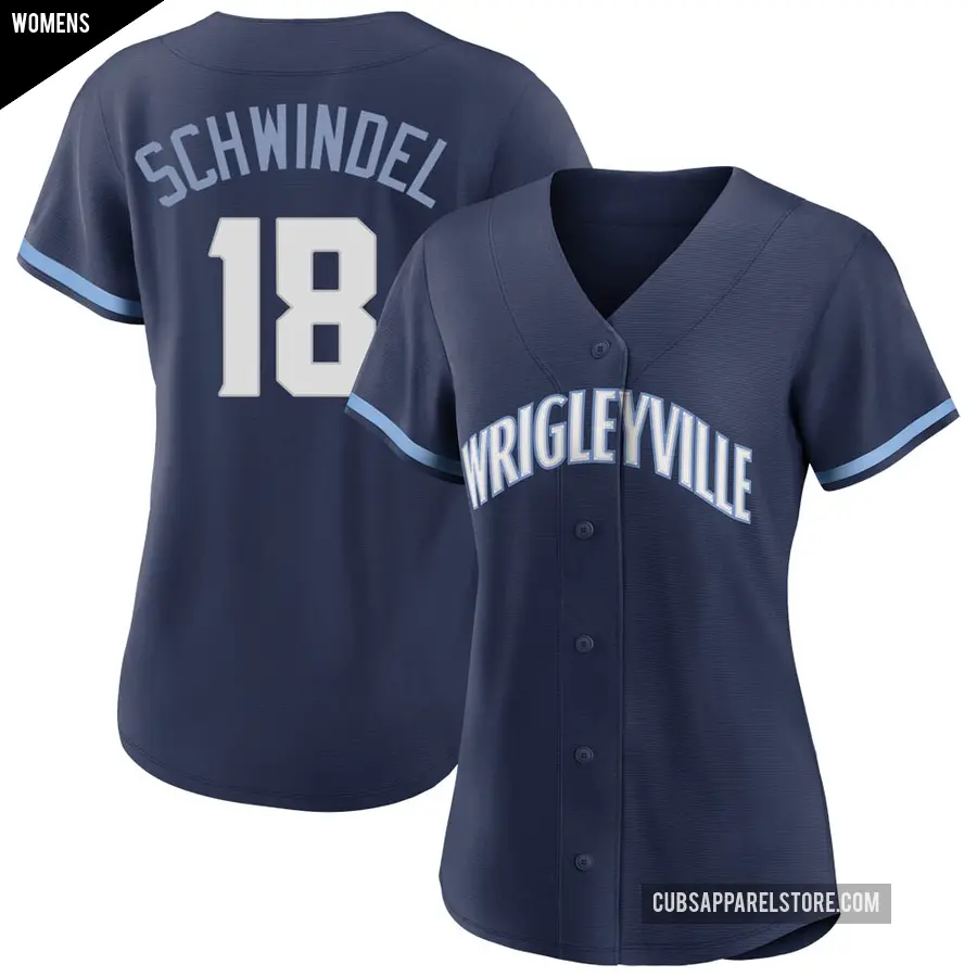 Women's Chicago Cubs ＃18 Frank Schwindel Authentic Navy 2021 City Connect Jersey