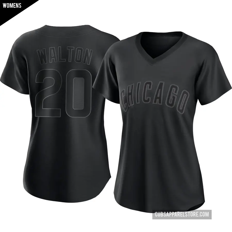 Women's Chicago Cubs ＃20 Jerome Walton Authentic Black Pitch Fashion Jersey