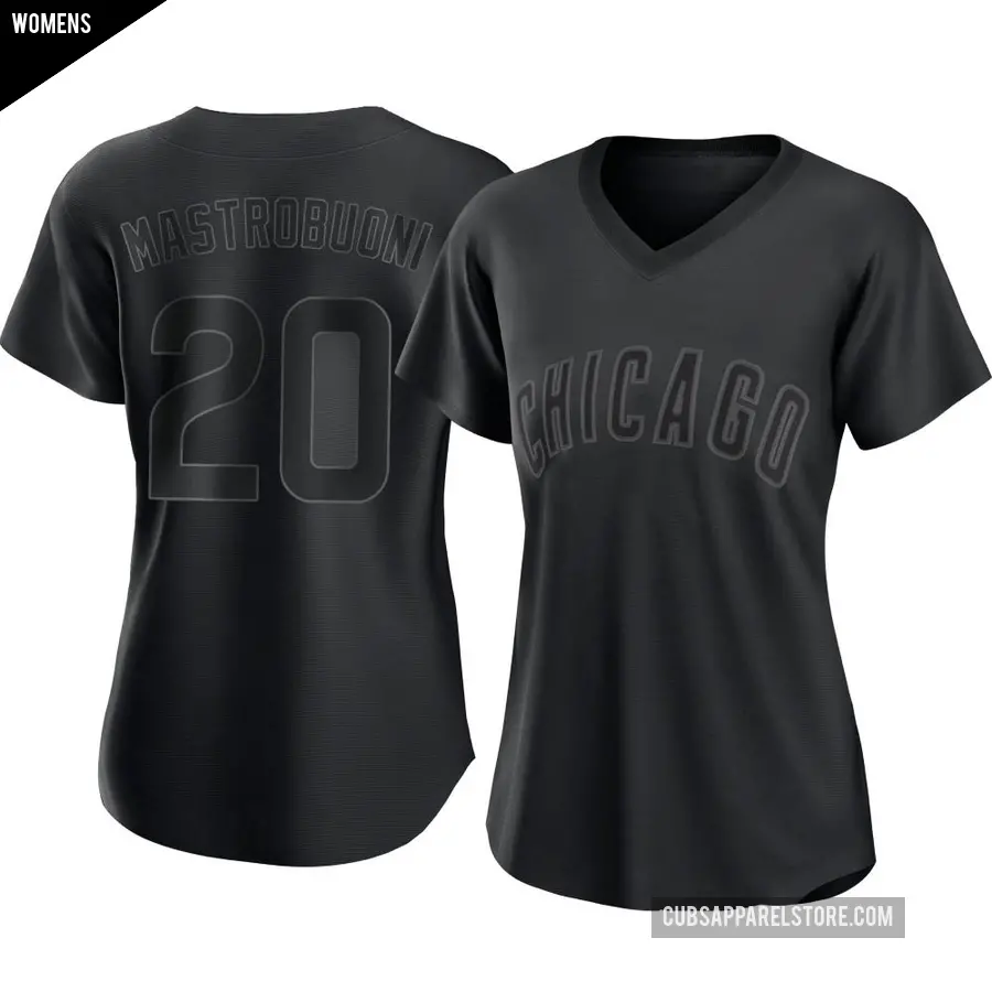 Women's Chicago Cubs ＃20 Miles Mastrobuoni Authentic Black Pitch Fashion Jersey