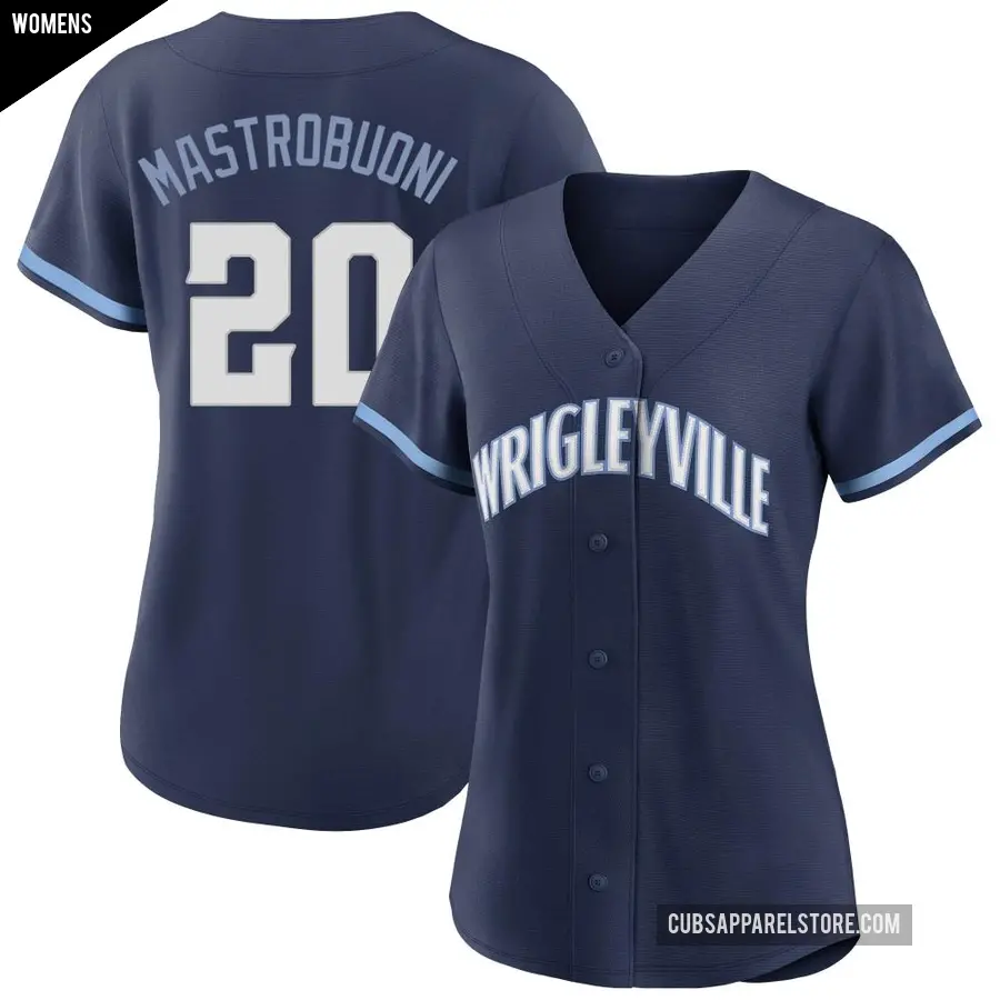 Women's Chicago Cubs ＃20 Miles Mastrobuoni Authentic Navy 2021 City Connect Jersey