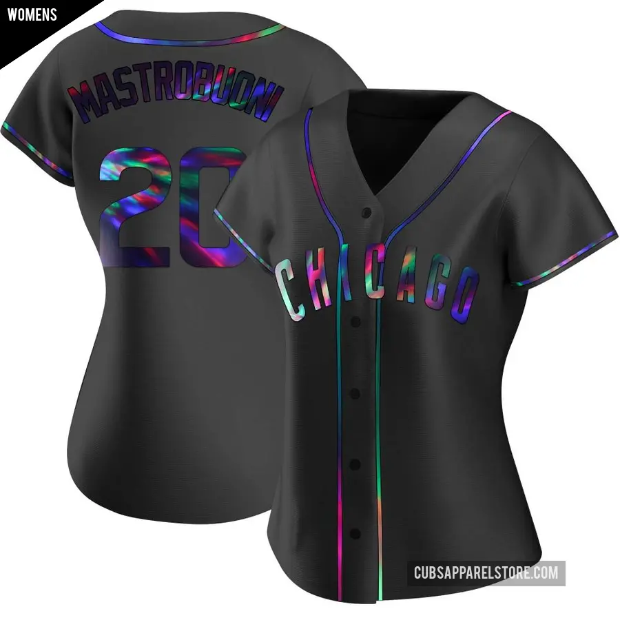 Women's Chicago Cubs ＃20 Miles Mastrobuoni Replica Black Holographic Alternate Jersey