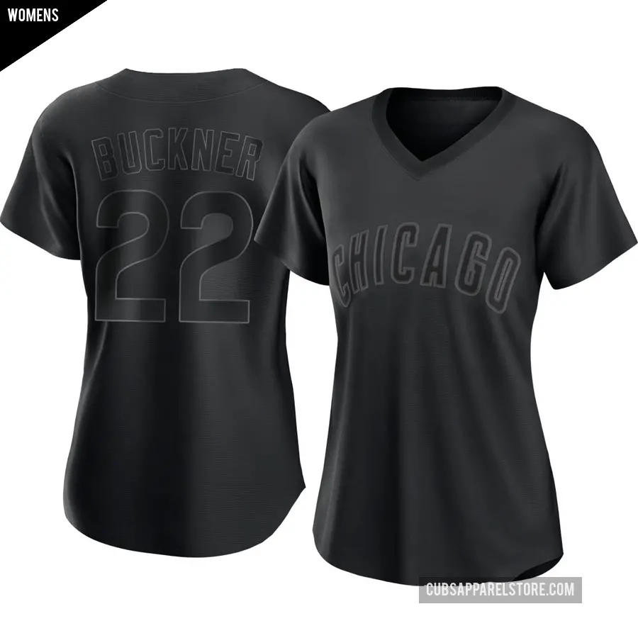 Women's Chicago Cubs ＃22 Bill Buckner Authentic Black Pitch Fashion Jersey