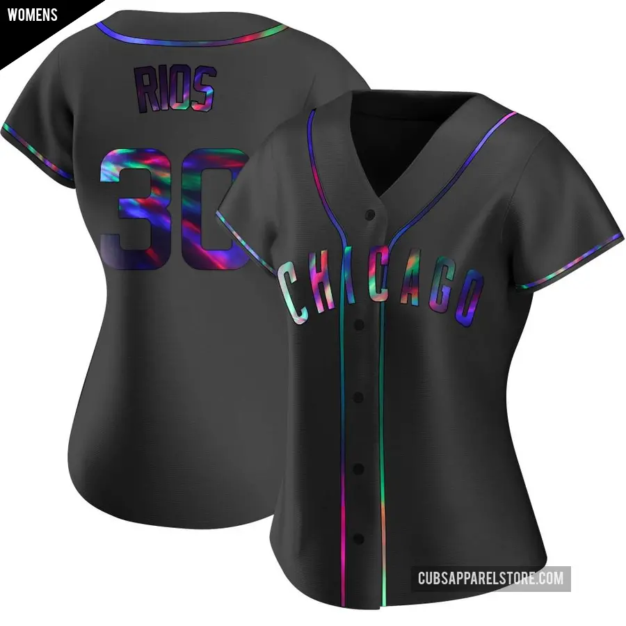 Women's Chicago Cubs ＃30 Edwin Rios Replica Black Holographic Alternate Jersey