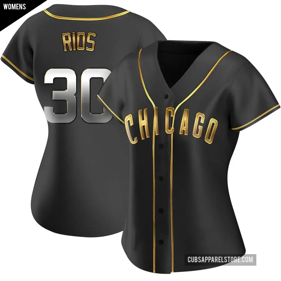 Women's Chicago Cubs ＃30 Edwin Rios Replica Gold Black en Alternate Jersey