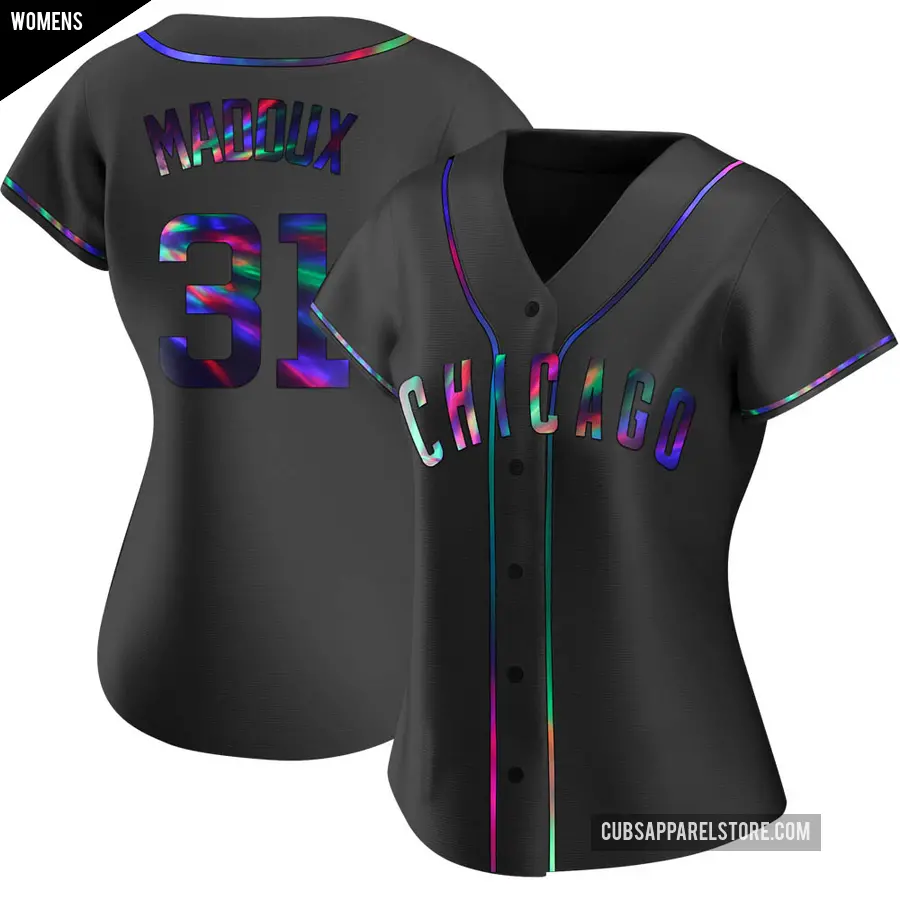 Women's Chicago Cubs ＃31 Greg Maddux Replica Black Holographic Alternate Jersey