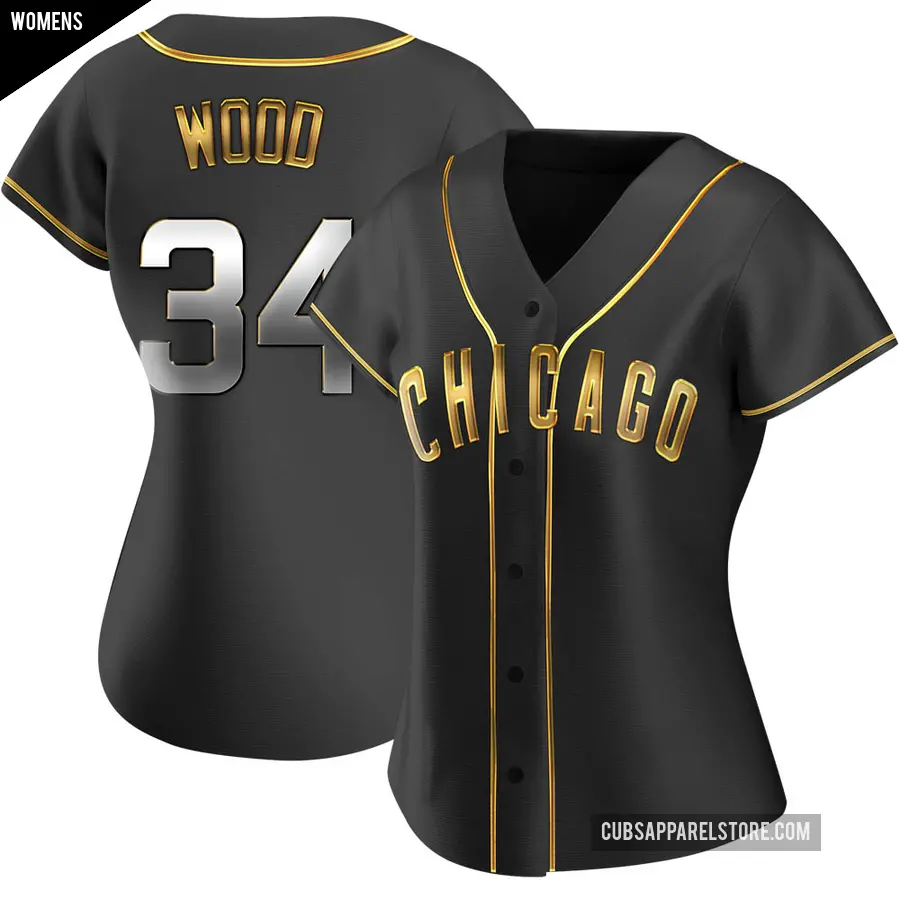 Women's Chicago Cubs ＃34 Kerry Wood Replica Gold Black en Alternate Jersey