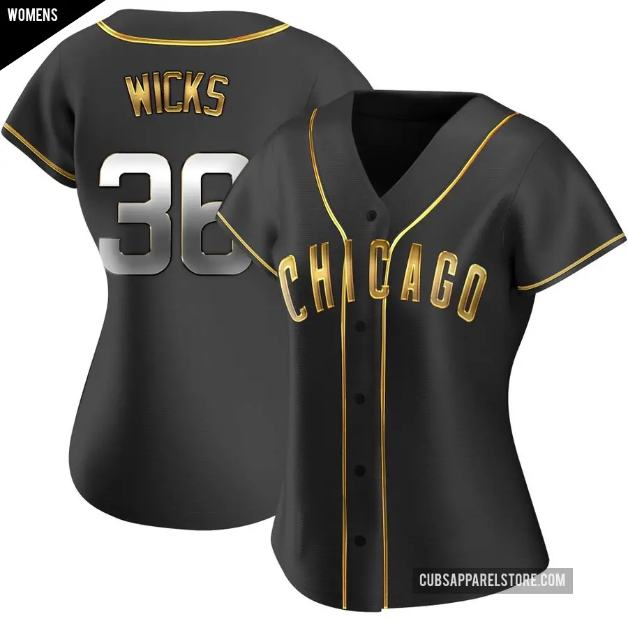 Women's Chicago Cubs ＃36 Jordan Wicks Replica Gold Black en Alternate Jersey