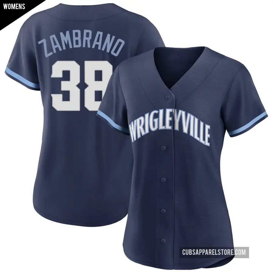 Women's Chicago Cubs ＃38 Carlos Zambrano Authentic Navy 2021 City Connect Jersey