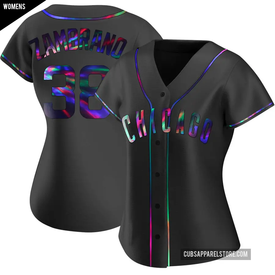 Women's Chicago Cubs ＃38 Carlos Zambrano Replica Black Holographic Alternate Jersey