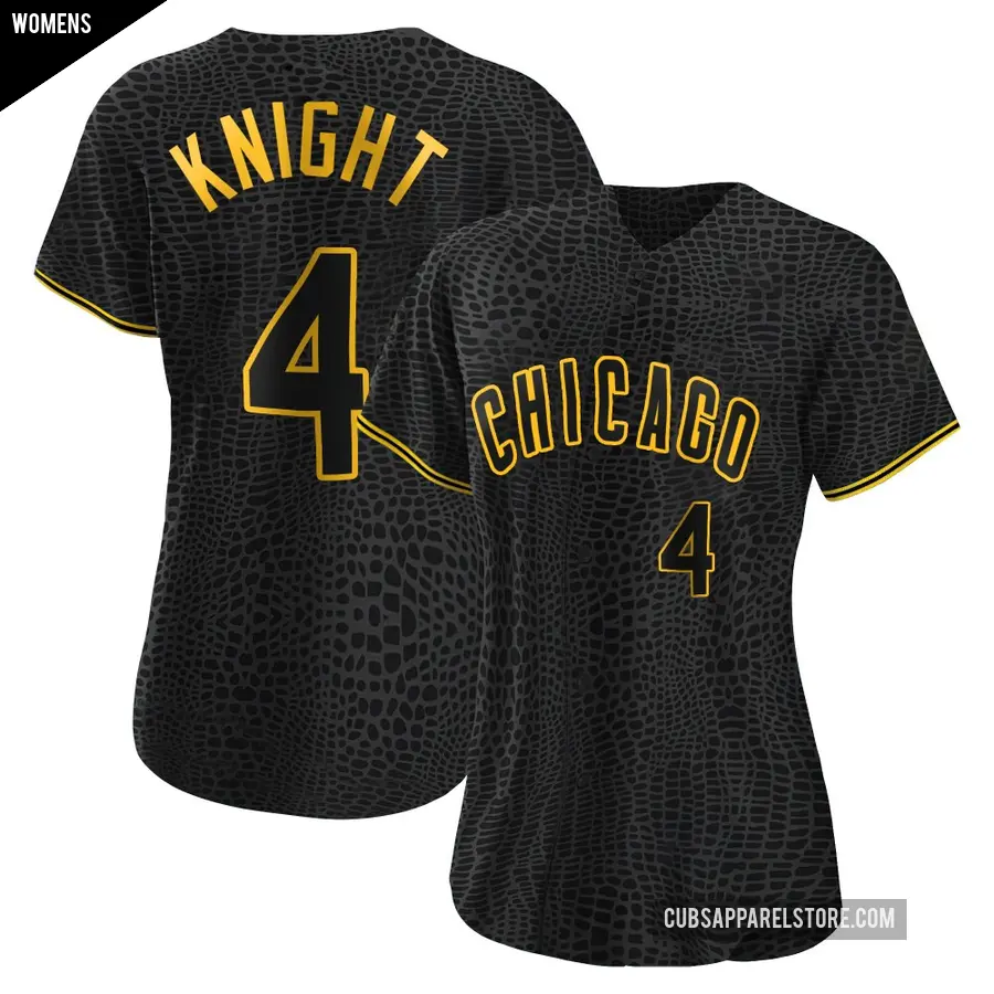 Women's Chicago Cubs ＃4 Caleb Knight Authentic Black Snake Skin City Jersey