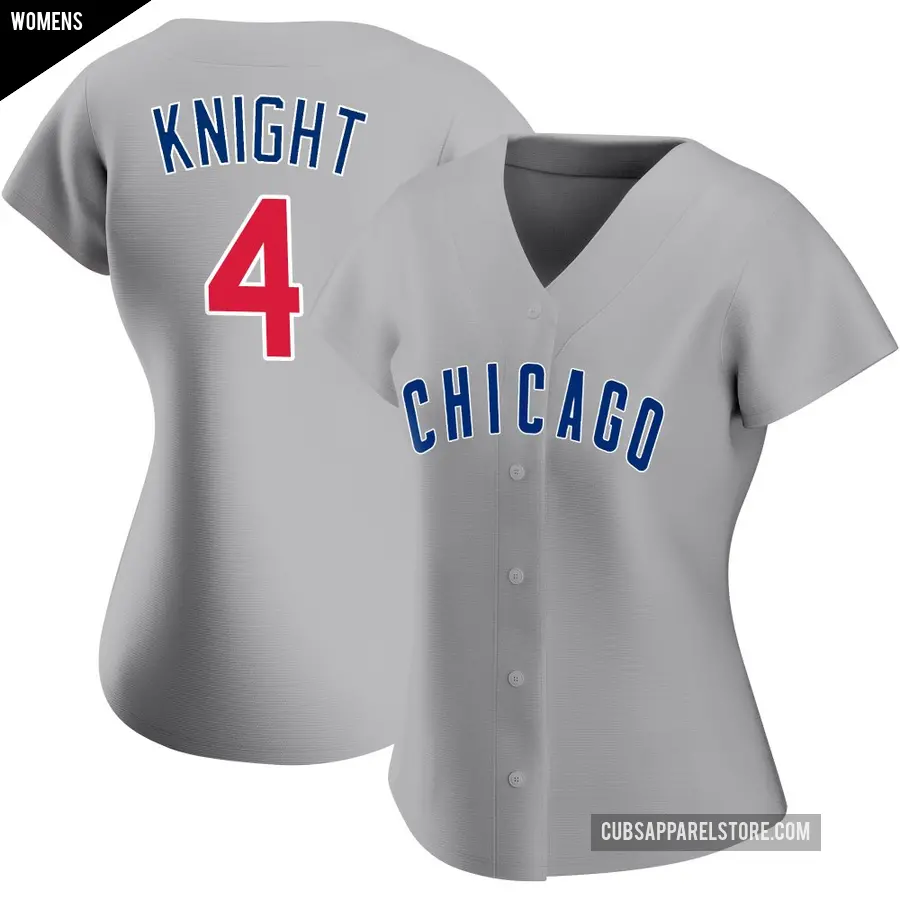 Women's Chicago Cubs ＃4 Caleb Knight Authentic Gray Road Jersey