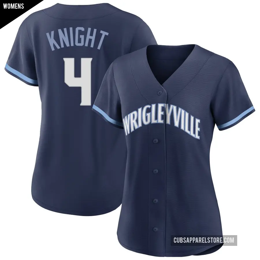 Women's Chicago Cubs ＃4 Caleb Knight Authentic Navy 2021 City Connect Jersey