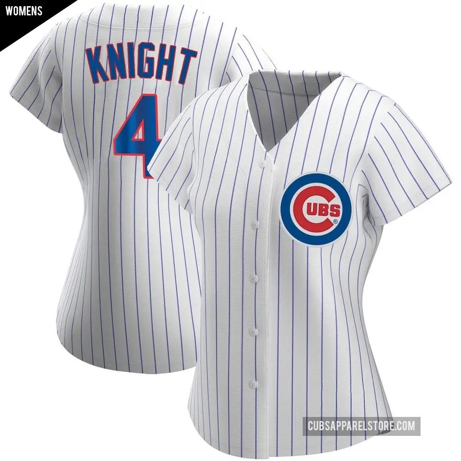 Women's Chicago Cubs ＃4 Caleb Knight Authentic White Home Jersey