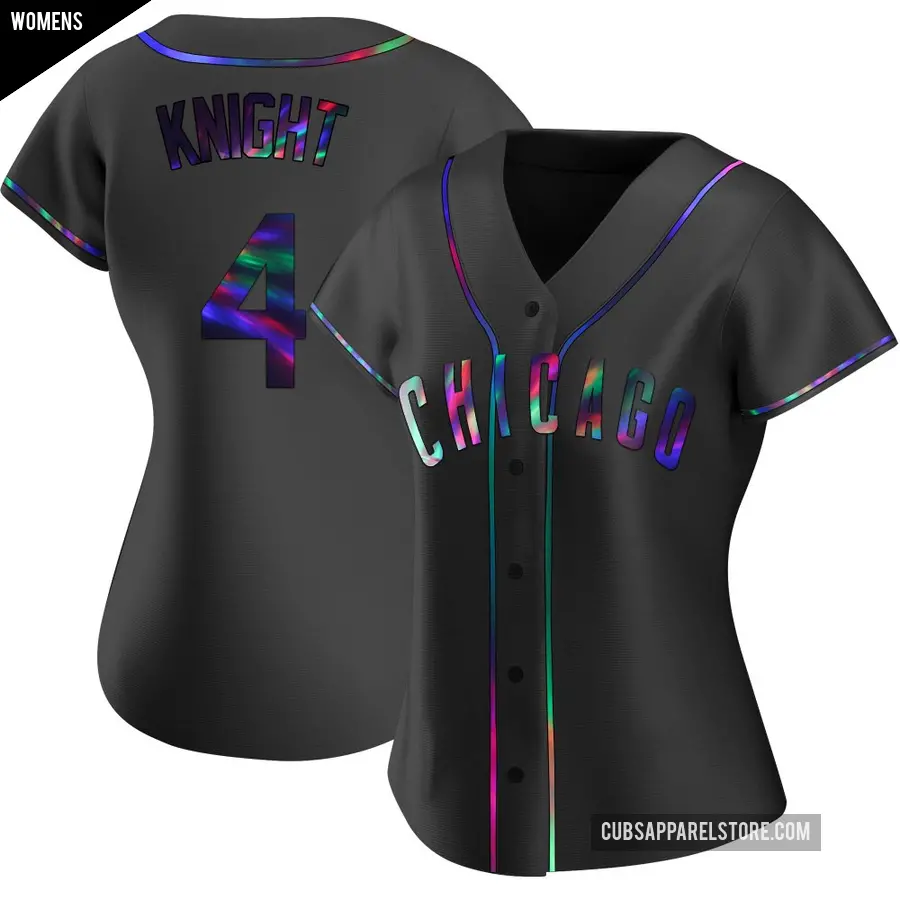 Women's Chicago Cubs ＃4 Caleb Knight Replica Black Holographic Alternate Jersey