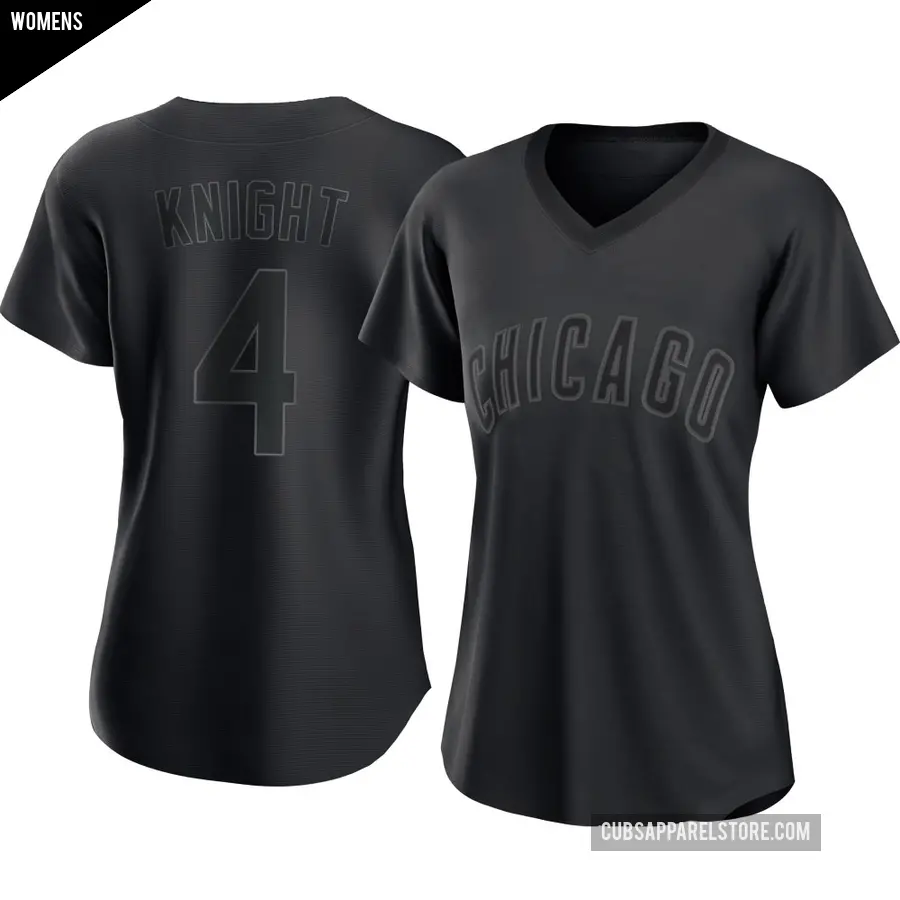 Women's Chicago Cubs ＃4 Caleb Knight Replica Black Pitch Fashion Jersey