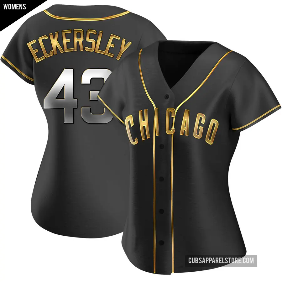 Women's Chicago Cubs ＃43 Dennis Eckersley Replica Gold Black en Alternate Jersey