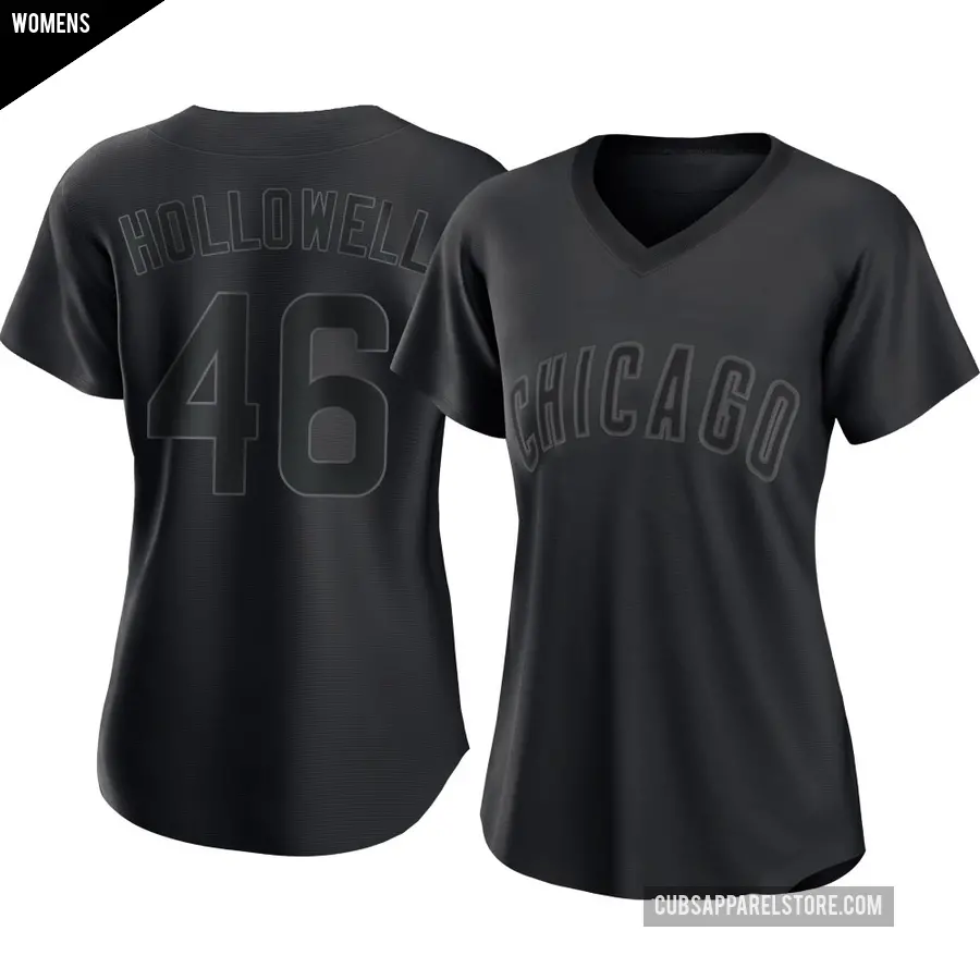 Women's Chicago Cubs ＃46 Gavin Hollowell Replica Black Pitch Fashion Jersey