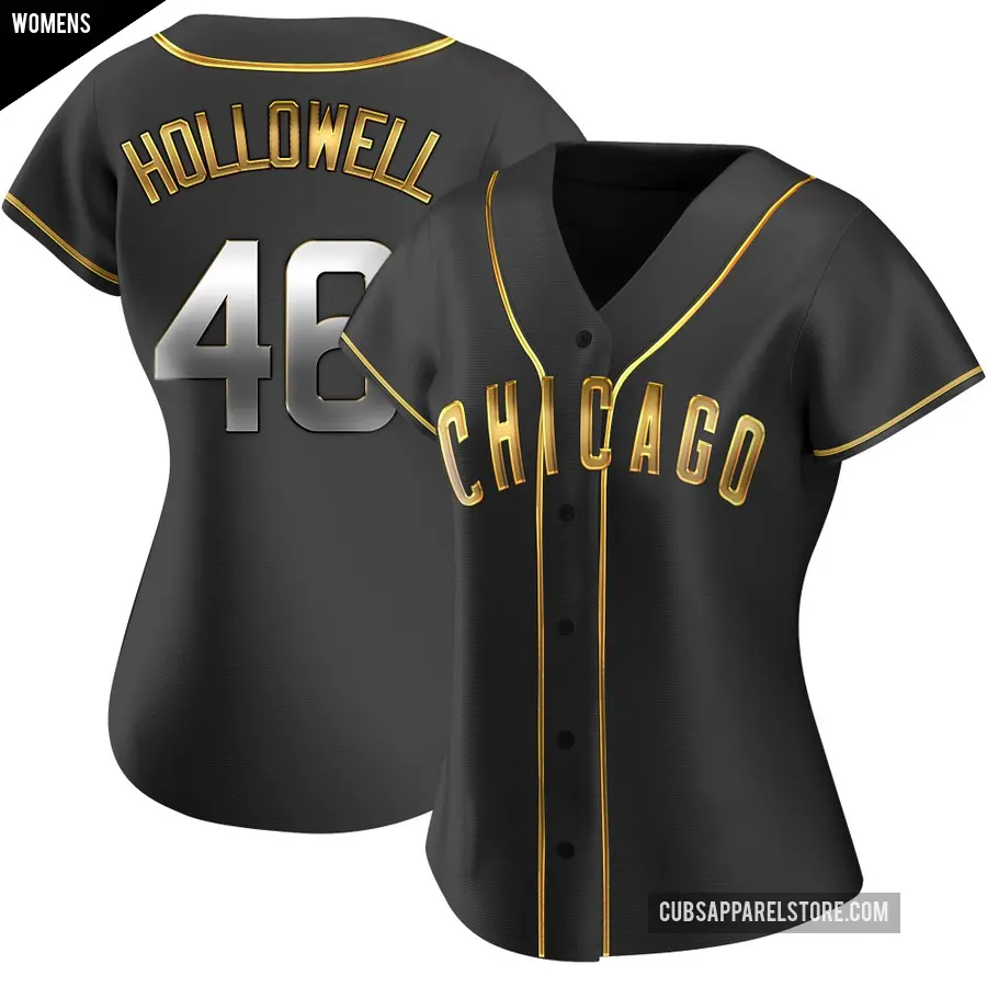 Women's Chicago Cubs ＃46 Gavin Hollowell Replica Gold Black en Alternate Jersey