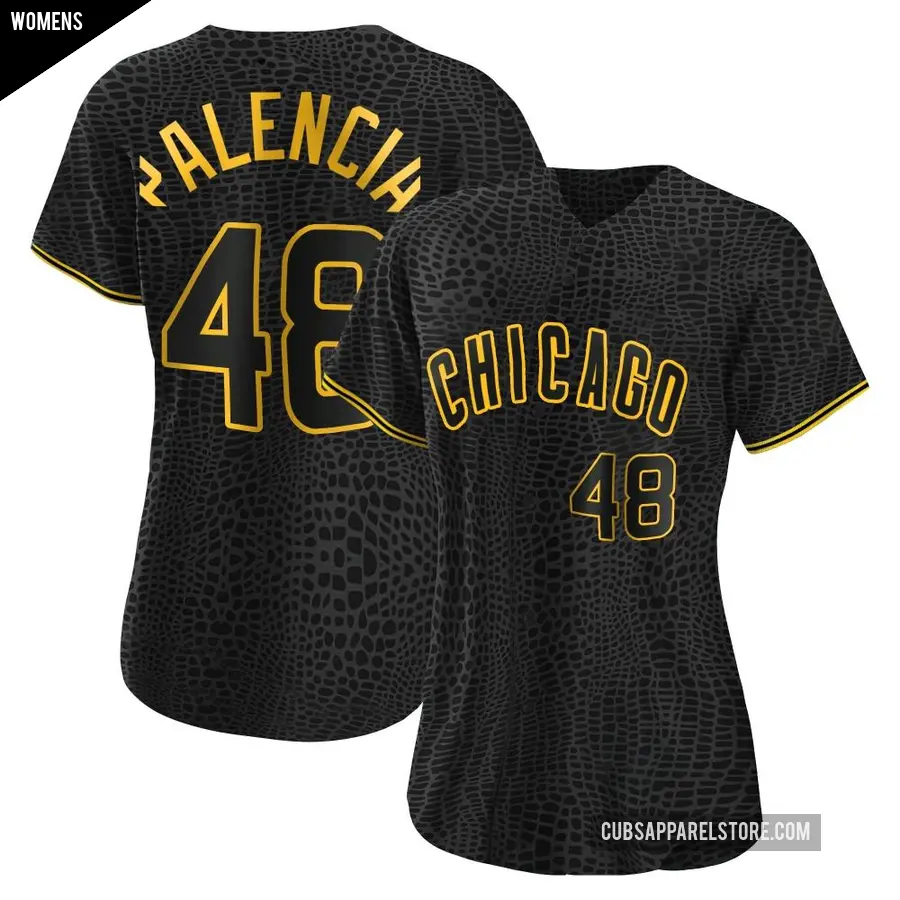 Women's Chicago Cubs ＃48 Daniel Palencia Authentic Black Snake Skin City Jersey