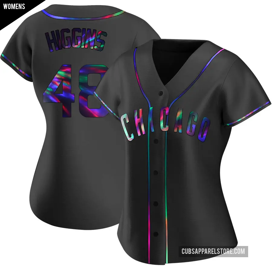 Women's Chicago Cubs ＃48 P.J. Higgins Replica Black Holographic Alternate Jersey