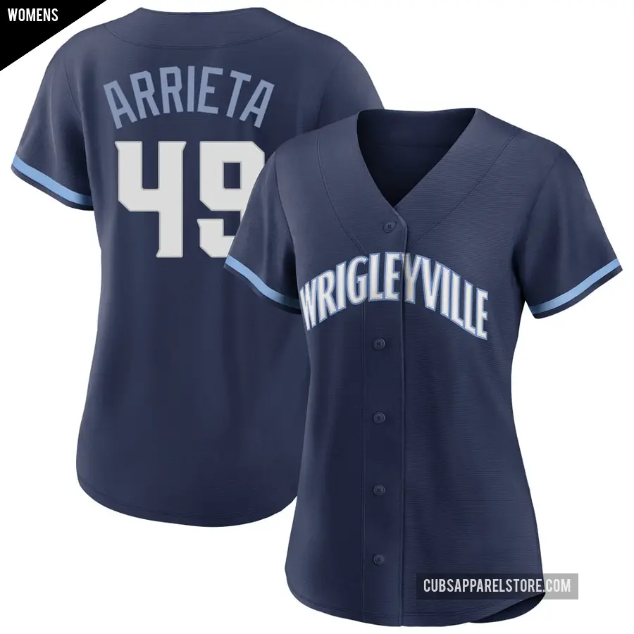 Women's Chicago Cubs ＃49 Jake Arrieta Authentic Navy 2021 City Connect Jersey