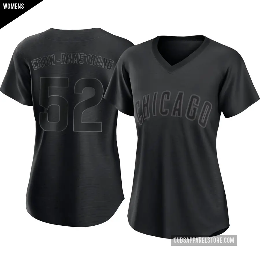 Women's Chicago Cubs ＃52 Pete Crow-Armstrong Authentic Black Pitch Fashion Jersey