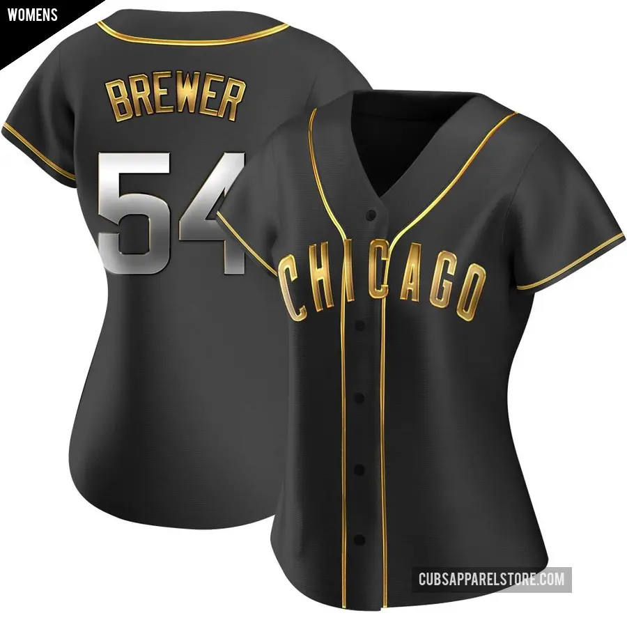 Women's Chicago Cubs ＃54 Colten Brewer Replica Gold Black en Alternate Jersey