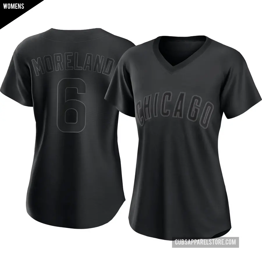 Women's Chicago Cubs ＃6 Keith Moreland Authentic Black Pitch Fashion Jersey