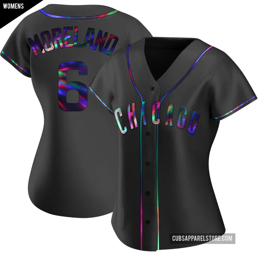 Women's Chicago Cubs ＃6 Keith Moreland Replica Black Holographic Alternate Jersey