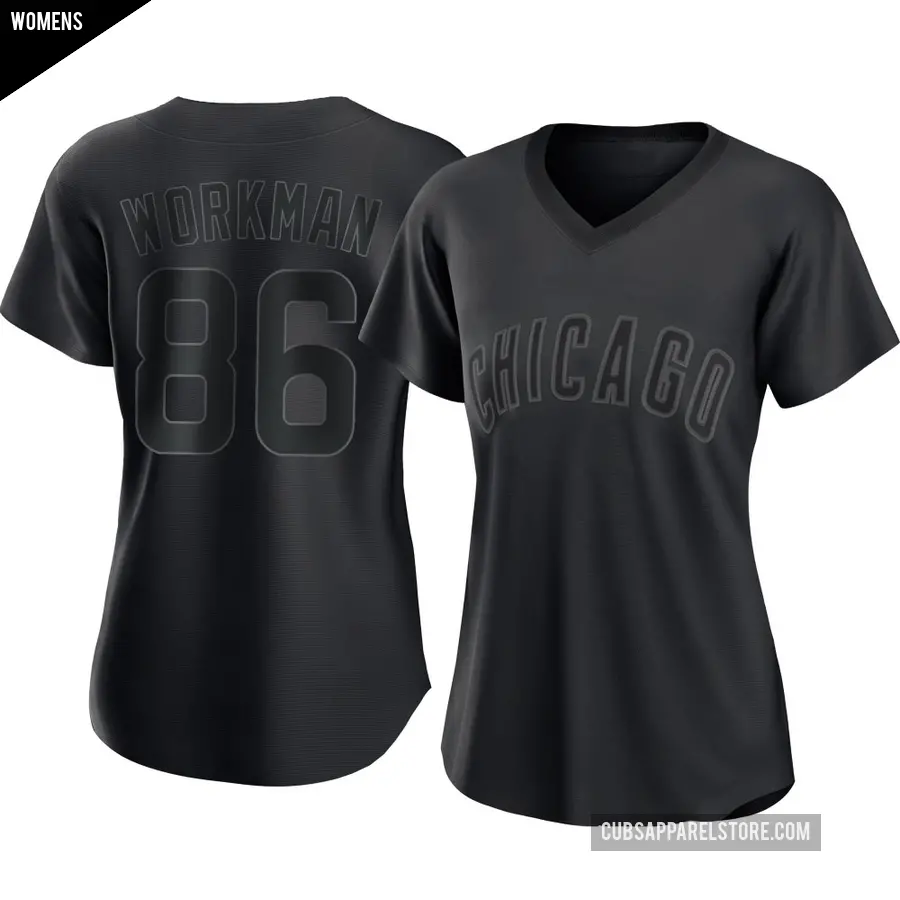 Women's Chicago Cubs ＃86 Gage Workman Authentic Black Pitch Fashion Jersey