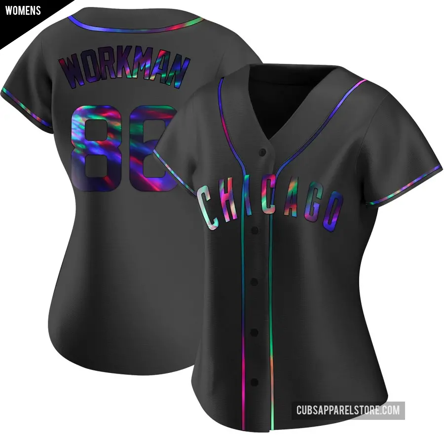 Women's Chicago Cubs ＃86 Gage Workman Replica Black Holographic Alternate Jersey