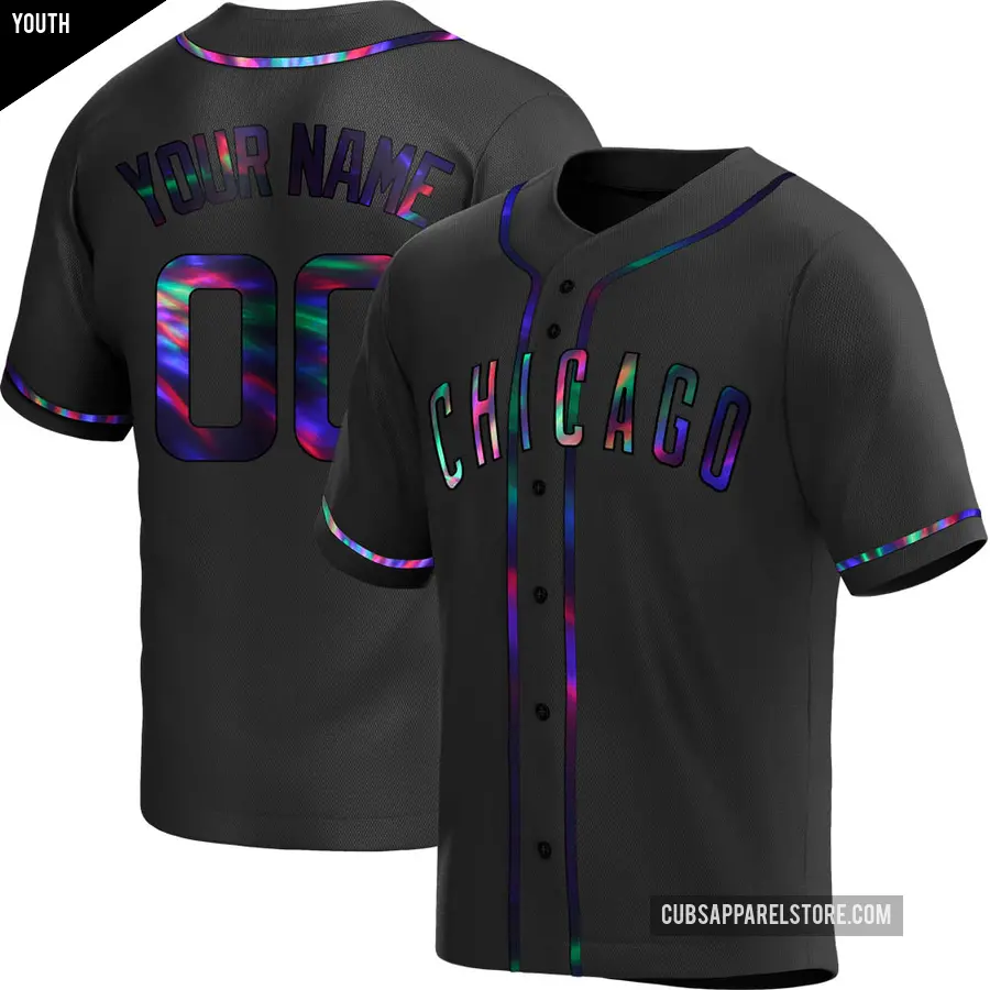 Youth Chicago Cubs ＃00 Custom Replica Black Holographic Alternate Jersey