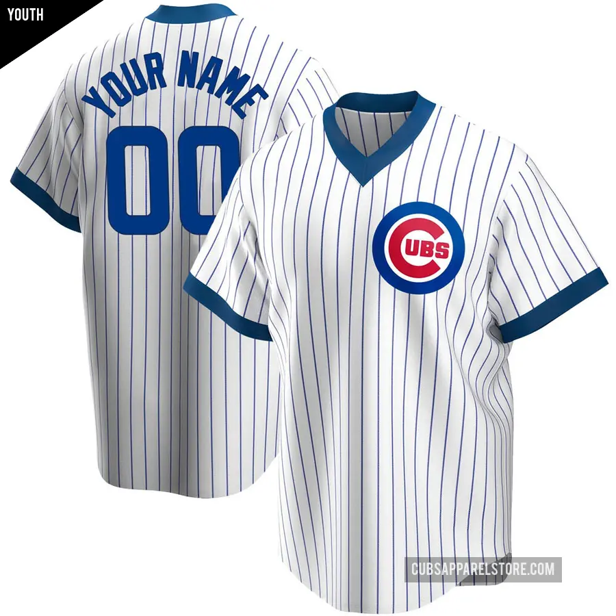 Youth Chicago Cubs ＃00 Custom Replica White Home Cooperstown Collection Jersey