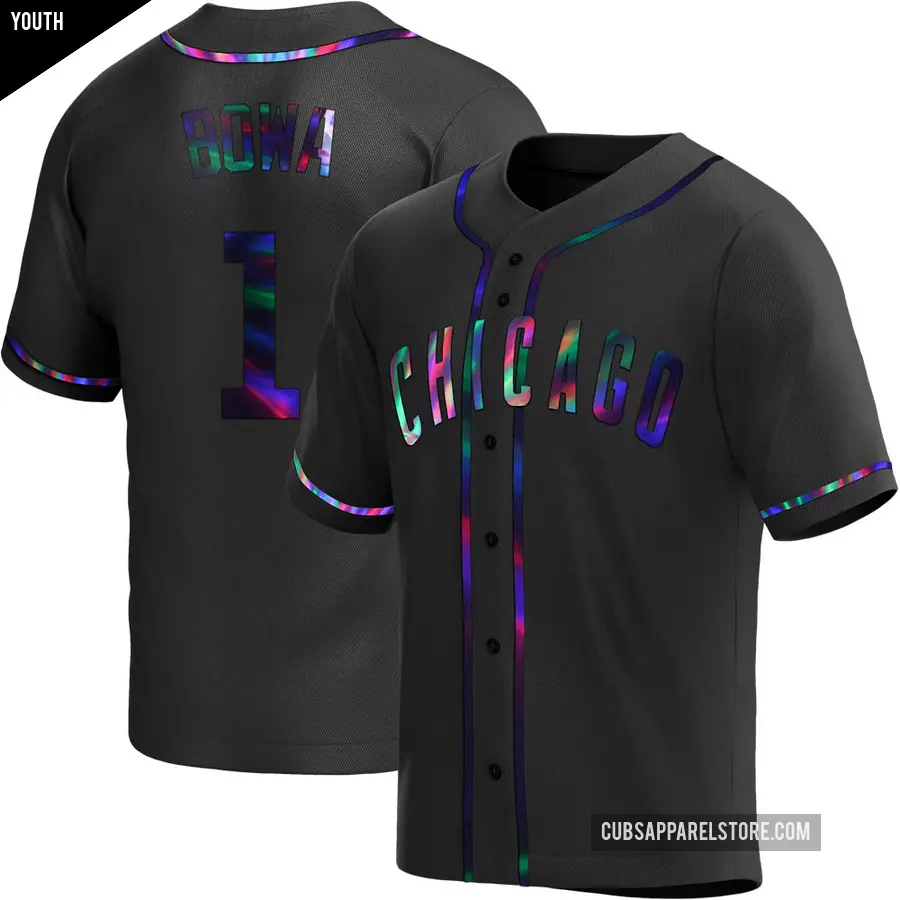 Youth Chicago Cubs ＃1 Larry Bowa Replica Black Holographic Alternate Jersey