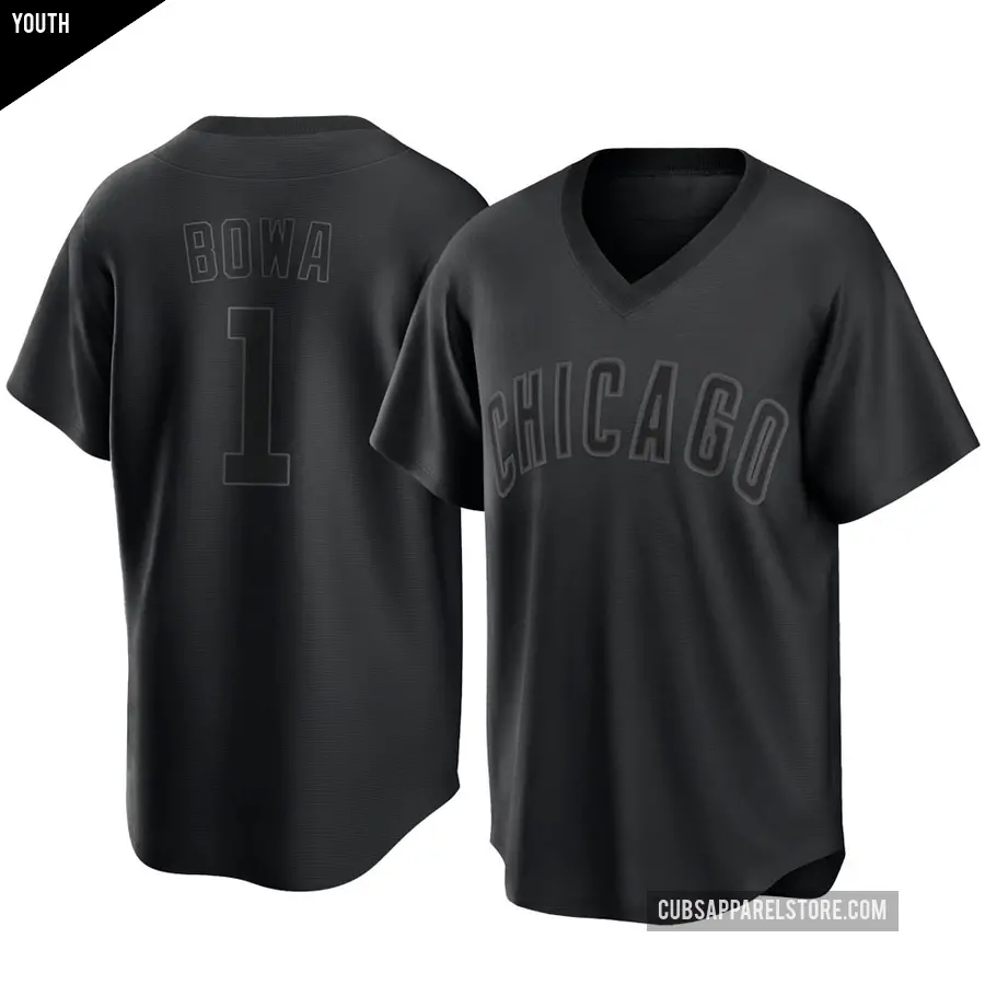 Youth Chicago Cubs ＃1 Larry Bowa Replica Black Pitch Fashion Jersey