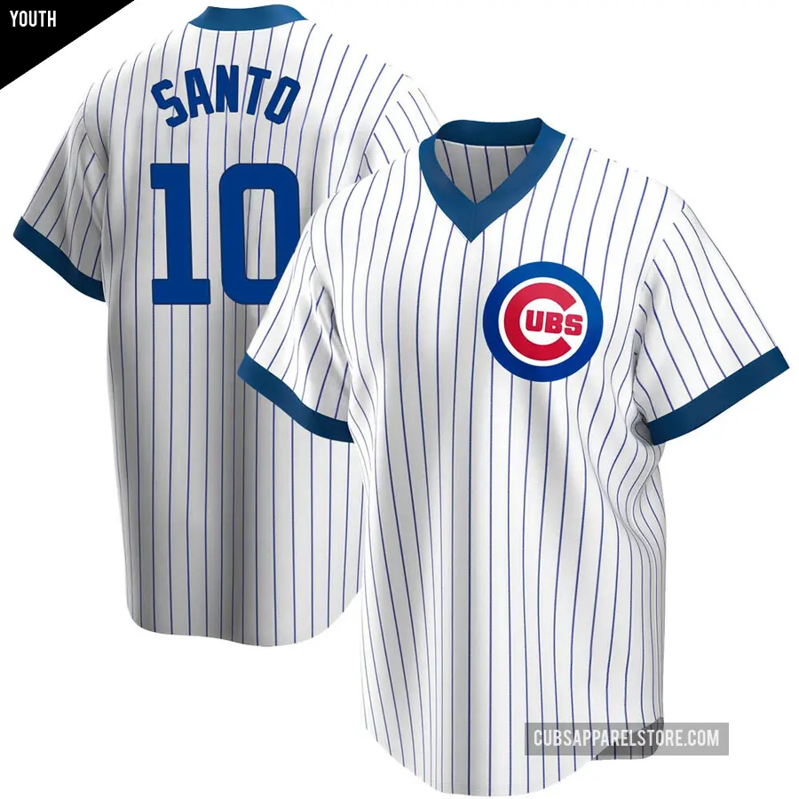 Youth Chicago Cubs ＃10 Ron Santo Replica White Home Cooperstown Collection Jersey