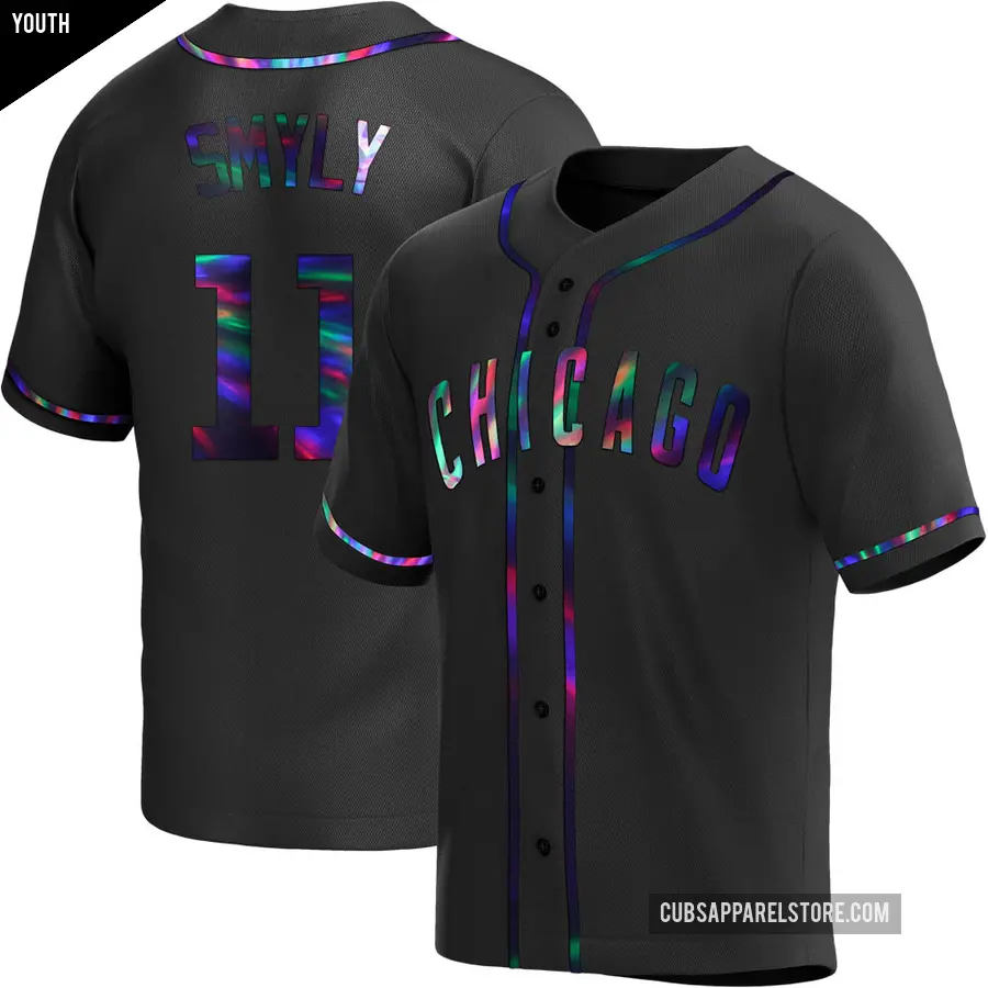 Youth Chicago Cubs ＃11 Drew Smyly Replica Black Holographic Alternate Jersey