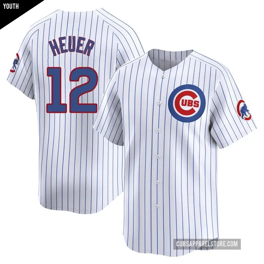 Youth Chicago Cubs ＃12 Codi Heuer Limited White Home Jersey