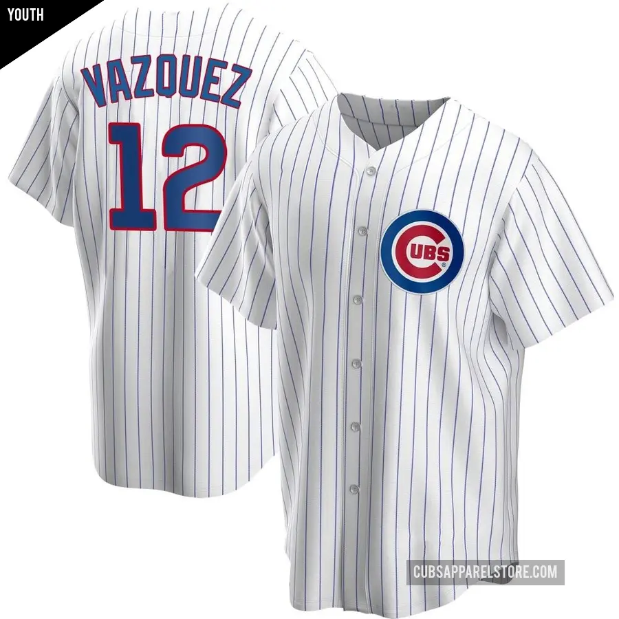 Youth Chicago Cubs ＃12 Luis Vazquez Replica White Home Jersey