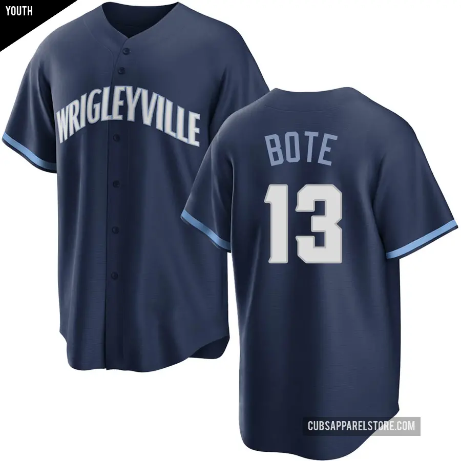 Youth Chicago Cubs ＃13 David Bote Replica Navy 2021 City Connect Jersey