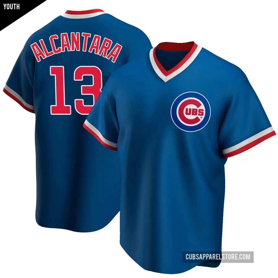 Youth Chicago Cubs ＃13 Kevin Alcantara Replica Royal Road Cooperstown Collection Jersey