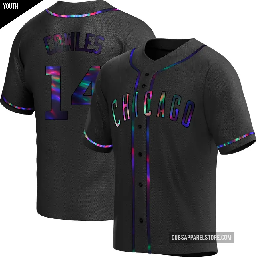 Youth Chicago Cubs ＃14 Benjamin Cowles Replica Black Holographic Alternate Jersey