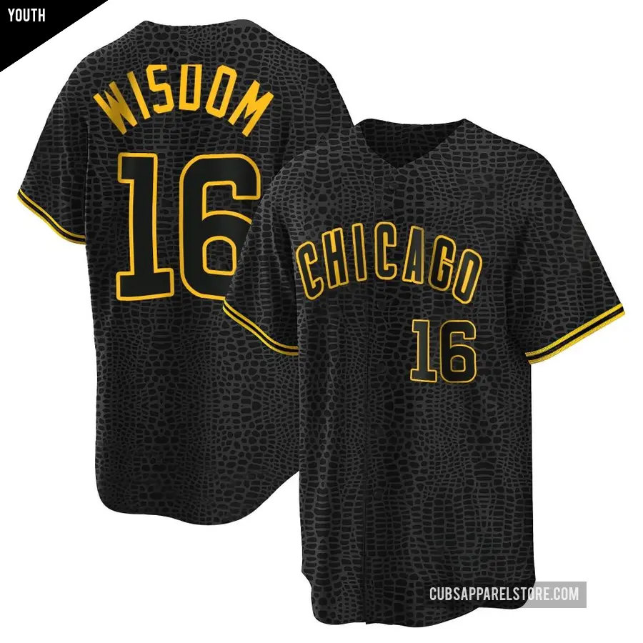 Youth Chicago Cubs ＃16 Patrick Wisdom Replica Black Snake Skin City Jersey