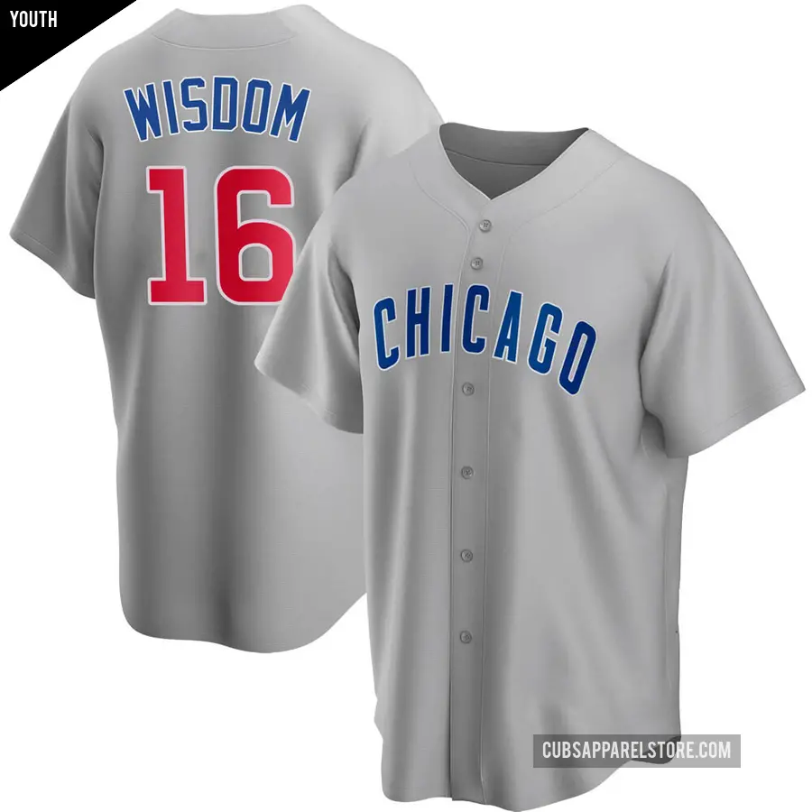 Youth Chicago Cubs ＃16 Patrick Wisdom Replica Gray Road Jersey