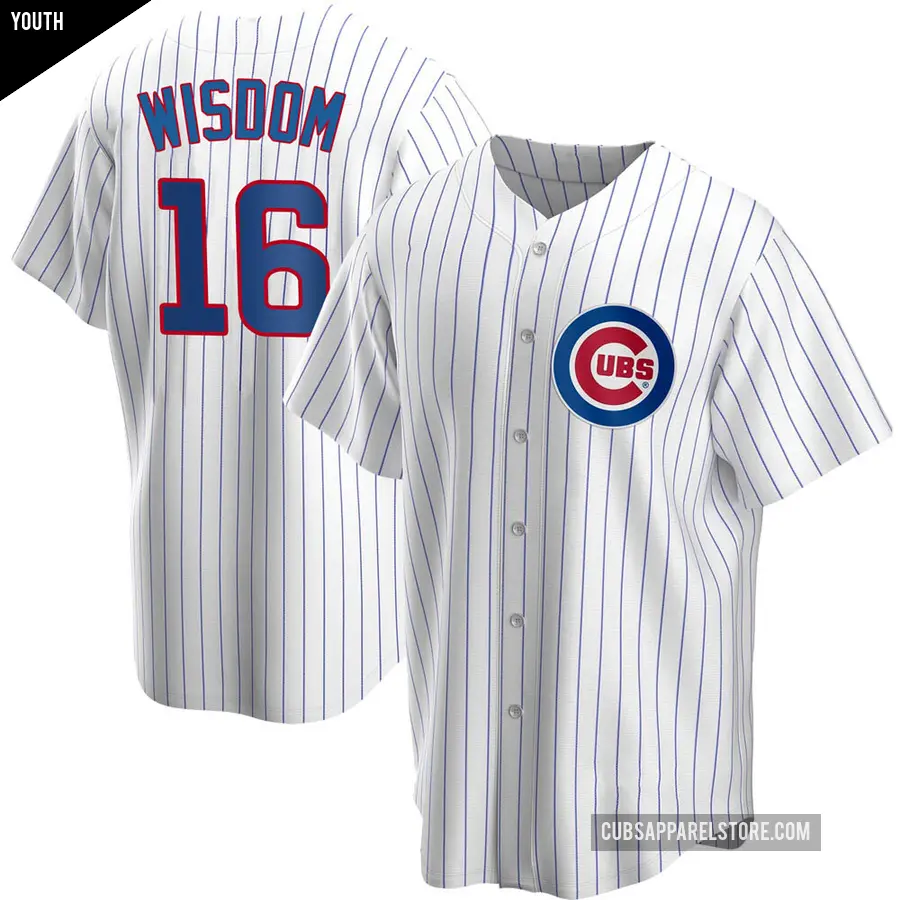 Youth Chicago Cubs ＃16 Patrick Wisdom Replica White Home Jersey