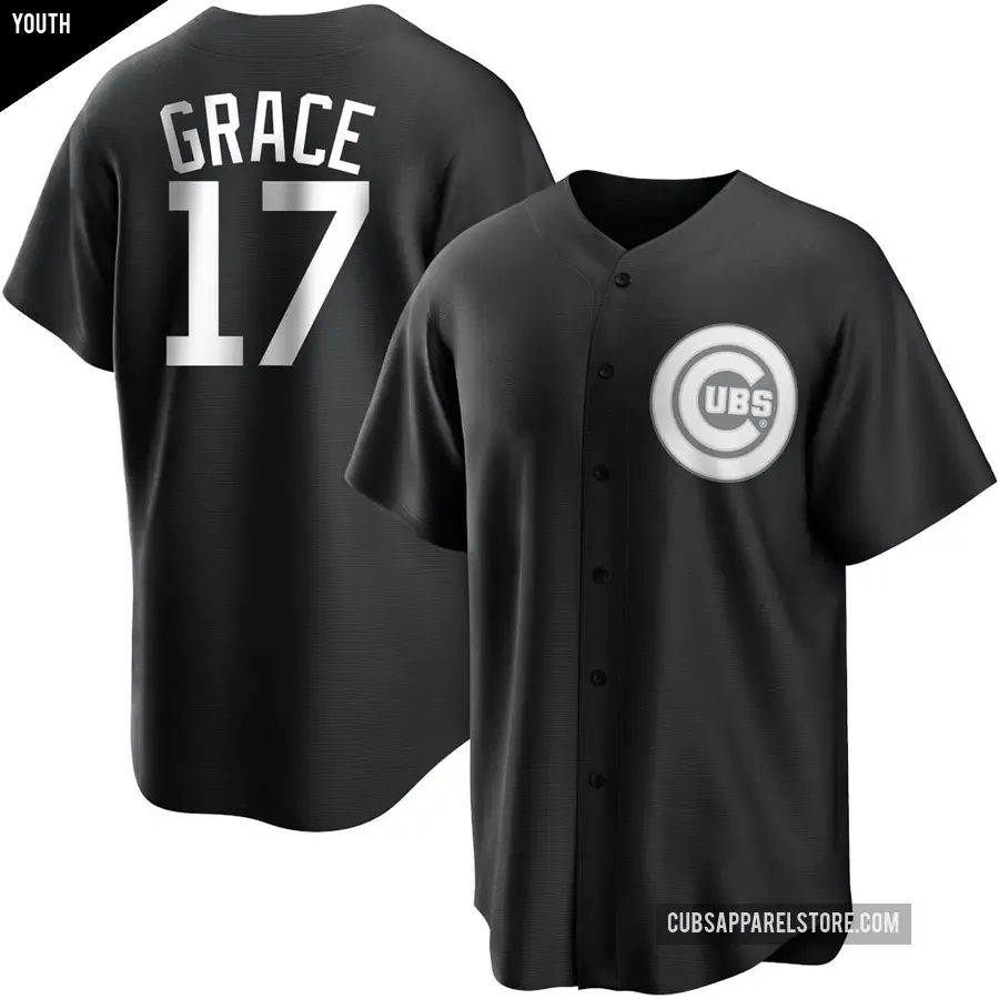 Youth Chicago Cubs ＃17 Mark Grace Replica Black/White Jersey