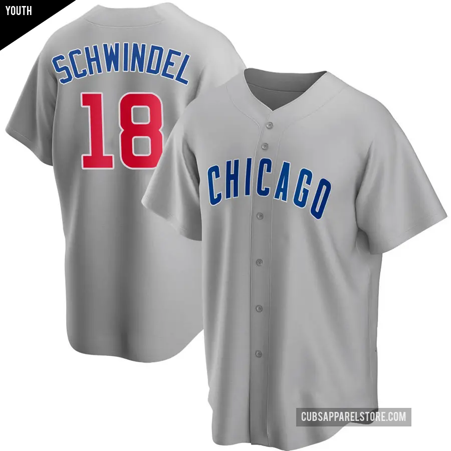 Youth Chicago Cubs ＃18 Frank Schwindel Replica Gray Road Jersey